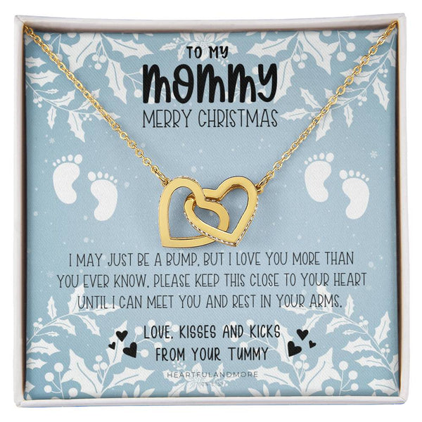 Expecting Mom Christmas Present, Interlocking Hearts Necklace, Polished Surgical Steel CZ Jewelry, Pregnancy Announcement for