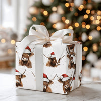 Santa Hat Cow Gift Wrap, Highland Cow Christmas Wrapping Paper, Rustic Farm Animal Wrapping Paper, Farmhouse Christmas Gift Wrap Roll