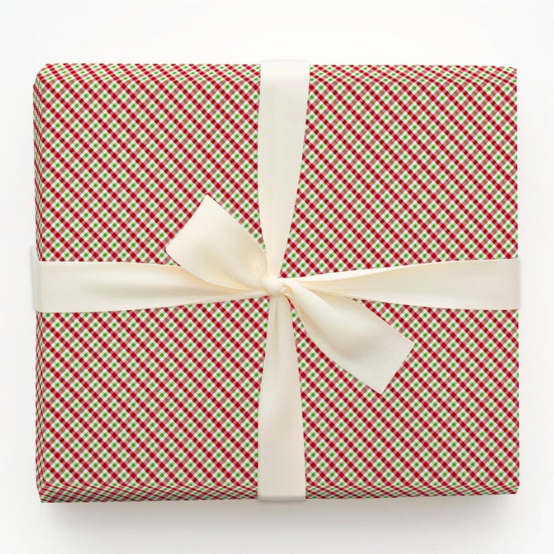Diagonal Plaid Gift Wrap, Red Green Gingham Wrapping Paper, Classic Check Christmas Wrapping Paper, Rustic Holiday Festive Wrapping Paper