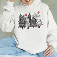 Watercolor Festive Forest Hooded Sweatshirt, Christmas Tree Hoodie, Holiday Winter Pine Tree Pullover, Comfy Xmas Graphic Hoodie Present