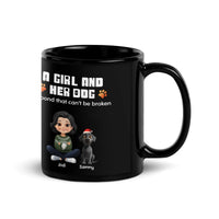 Custom Girl and Dog Illustration Mug, Personalized Dog Mom Christmas Mug, Holiday Pet Owner Coffee Cup, Christmas Present for Dog Lovers