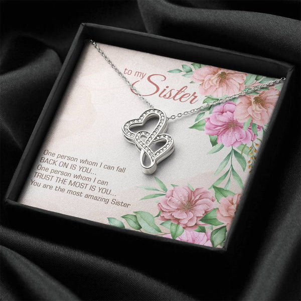 Interlocking Hearts Pendant, Sister Double Heart Necklace, 14K White Gold Stainless Steel Jewelry, Birthday Christmas Present