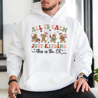 Gingerbread Medical Staff Hooded Sweatshirt, ER Nurse Christmas Hoodie, Emergency Room Holiday Pullover, Humorous RN Winter Nurse Hoodie