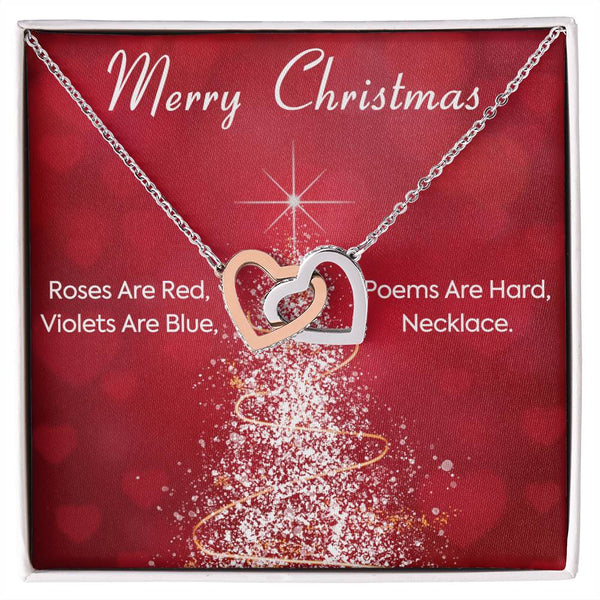 CZ Crystal Heart Pendant, Interlocking Hearts Necklace, Surgical Steel Love Necklace, Romantic Christmas Present for Her, Wif