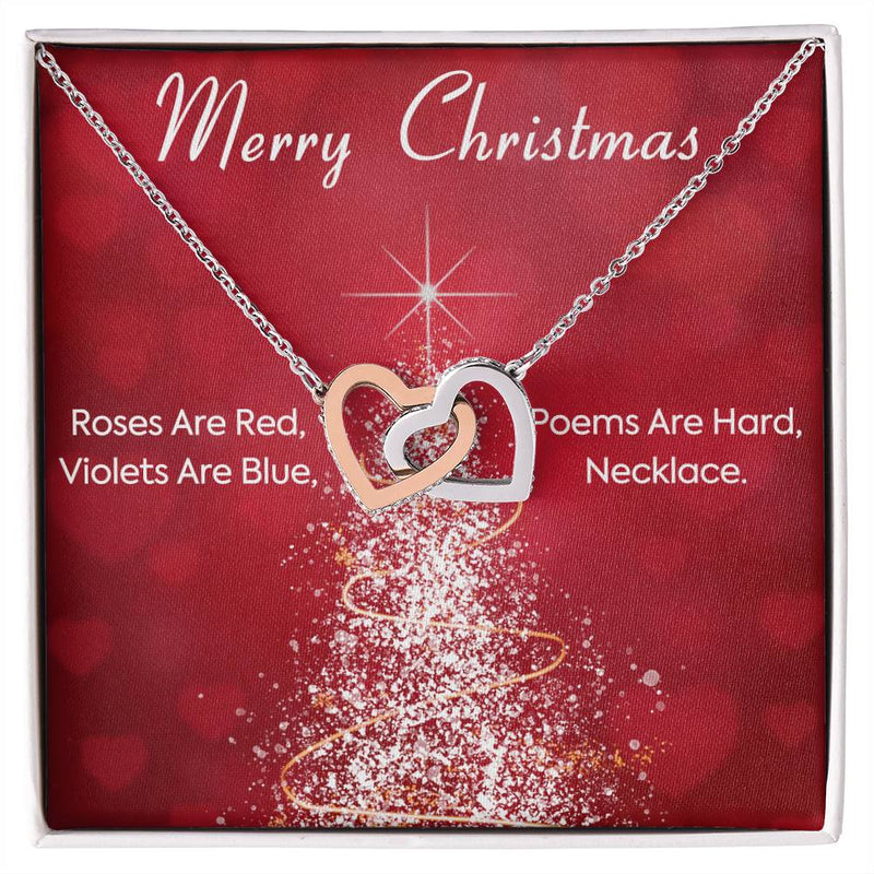 CZ Crystal Heart Pendant, Interlocking Hearts Necklace, Surgical Steel Love Necklace, Romantic Christmas Present for Her, Wife Girlfriend Present