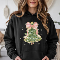 Pink Bow Aesthetic Hoodie, Coquette Christmas Tree Hoodie, Adorable Girly Xmas Tree Hoodie, Pastel Holiday Pullover, Winter Present for Her