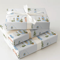 Watercolor Snow House Gift Wrap, Igloo Winter Village Wrapping Paper, Pastel Comfy Holiday Wrapping Paper, Christmas Season Gift Wrap Roll