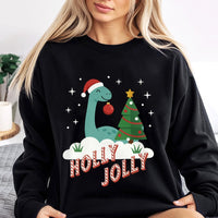 Adorable Festive Dino Holiday Crewneck, Holly Jolly Dinosaur Christmas Sweatshirt, Retro Xmas Dinosaur Pullover, Winter Sweater