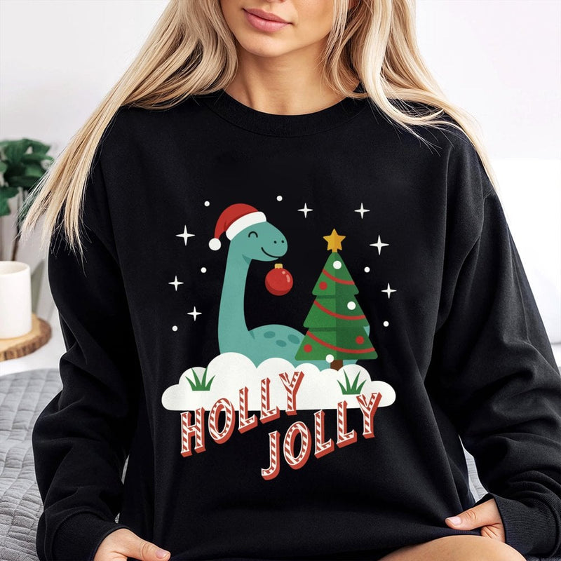 Adorable Festive Dino Holiday Crewneck, Holly Jolly Dinosaur Christmas Sweatshirt, Retro Xmas Dinosaur Pullover, Winter Sweater
