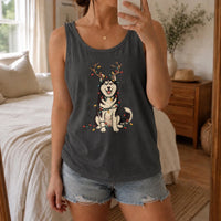 Reindeer Antlers Husky Dog Tank, Husky Christmas Lights Tank Top, Humorous Christmas Dog Sleeveless Tee, Holiday Pet Lover Present, Xmas Tank