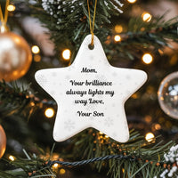 Mom from Son Star Ornament, Mom Christmas Star Ornament, Ceramic Mom Keepsake Ornament, Sentimental Holiday Present for Mother