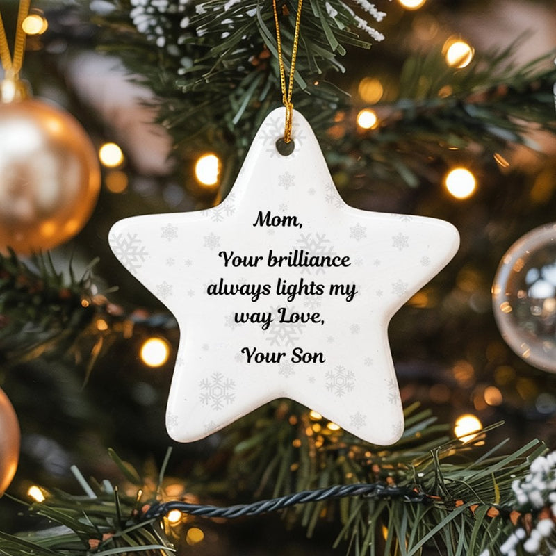 Mom from Son Star Ornament, Mom Christmas Star Ornament, Ceramic Mom Keepsake Ornament, Sentimental Holiday Present for Mother