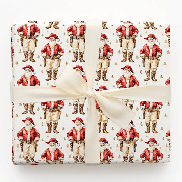 Western Holiday Gift Wrap, Cowboy Santa Claus Christmas Wrapping Paper, Retro Country Wild West Christmas Wrapping Paper, Hol