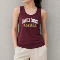 Humorous Christmas Corgi Tank, Holly Corgi Tank Top, Retro Holiday Dog Sleeveless Tee, Adorable Xmas Corgi Present, Womens Christmas Tank