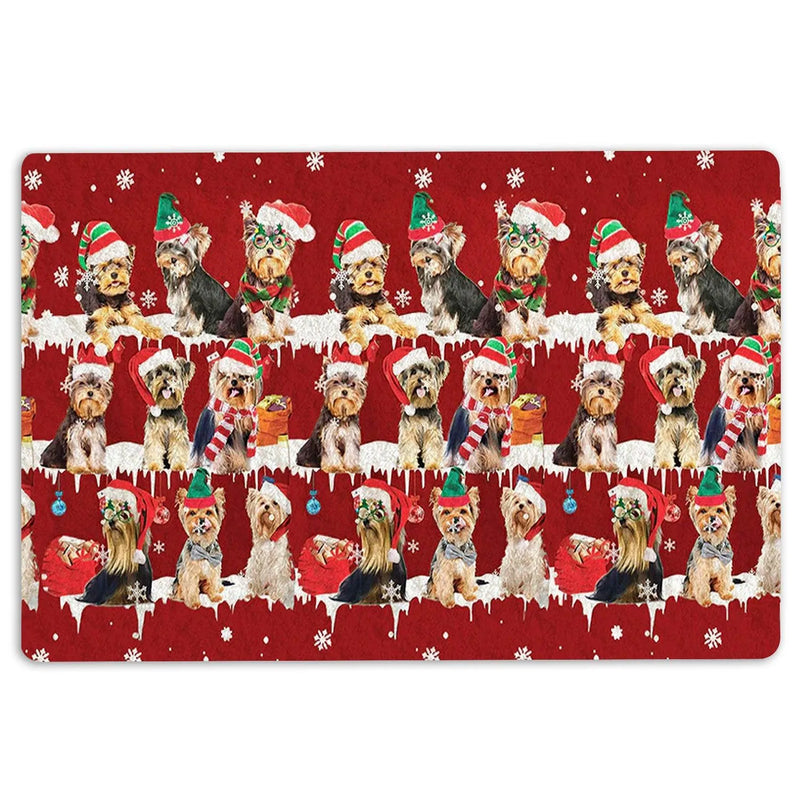 Santa Hat Snowflake Welcome Mat, Yorkshire Terrier Christmas Doormat, Yorkie Dog Holiday Door Mat, Xmas Entry Rug, Dog Lover Present