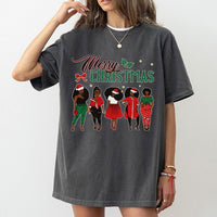 African American Sisters Santa Tee, Merry Christmas Black Queen T-Shirt, Melanin Magic Holiday Shirt, Black Girl Xmas Present Tee