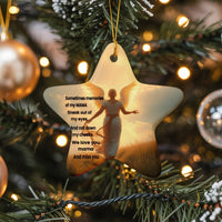 Mom Remembrance Keepsake, Angel Wings Memorial Star Ornament, Sympathy Ceramic Star Ornament, Bereavement Present, Christmas Star Ornament