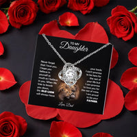 CZ Crystal Knot Necklace, Lion Heart Daughter Love Knot Necklace, Daughter Necklace from Dad, Birthday Present for Daughter, Christmas Jewelry