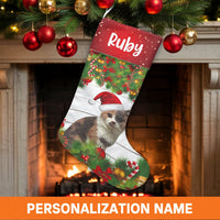 Custom Name Pet Holiday Stocking, Personalized Cat Christmas Stocking, Adorable Kitty Christmas Stocking, Pet Lover Fireplace Mantel Decor Present