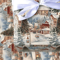Snowy Town Storefronts Holiday Gift Wrap, Vintage Christmas Village Wrapping Paper, Nostalgic Xmas Wrapping Paper, Festive Winter Gift Wrap