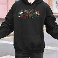 Plaid Leopard Reindeer Hoodie, Christmas Dog Paw Hoodie, Adorable Pet Lover Hooded Sweatshirt, Winter Holiday Graphic Hoodie, Dog Mom Xmas Present
