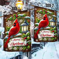 Winter Snow Bird Yard Flag, Red Cardinal Merry Christmas Garden Flag, Double Sided Christmas Holiday Flag, Rustic Xmas Lawn Decor