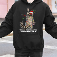 Tangled Christmas Lights Hoodie, Feral and Festive Raccoon Hoodie, Humorous Holiday Animal Pullover Hoodie, Retro Xmas Sweatshirt, Raccoon Present