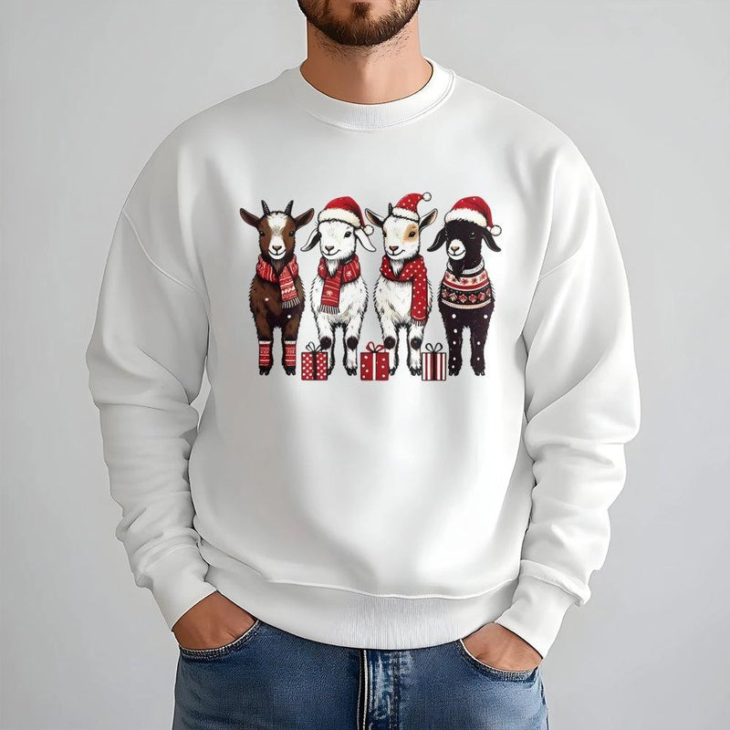 Adorable Festive Farm Animal Crewneck, Christmas Goat Sweatshirt, Santa Hat Goat Sweater, Holiday Animal Lover Pullover, Winter Xmas Present
