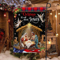 It's All About Jesus Yard Flag, Christmas Nativity Garden Flag, Holy Family Religious Christmas Flag, Double Sided Holiday Decor