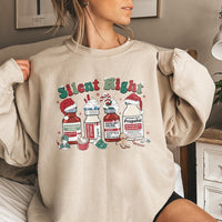 Medical Vials Tree Sweatshirt, Silent Night Nurse Christmas Sweatshirt, Humorous ICU Healthcare Holiday Sweater, RN Appreciation Crewneck