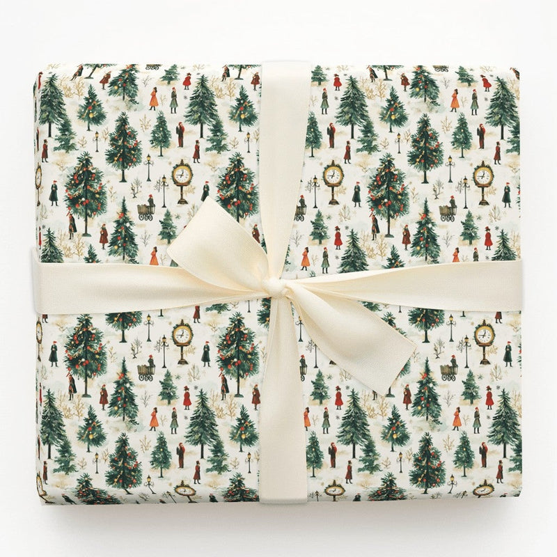 Vintage Street Scene Holiday Gift Wrap, Victorian Christmas Village Wrapping Paper, Nostalgic Xmas Wrapping Paper, Elegant Gift Wrap Roll