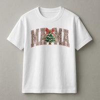 Adorable Holiday Season Graphic Tee, Mama Christmas Tree Leopard Print T-Shirt, Buffalo Plaid Mom Shirt, Festive Xmas Family Outfit Present