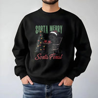 Humorous Christmas Animal Sweatshirt, Sorta Merry Sorta Feral Raccoon Sweatshirt, Sarcastic Holiday Crewneck, Winter Trash Panda Sweater