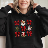 Santa Red Bow Holiday Hoodie, Vintage Santa Red Bow Christmas Hoodie, Vintage Christmas Hooded Sweatshirt, Comfy Xmas Present Hoodie