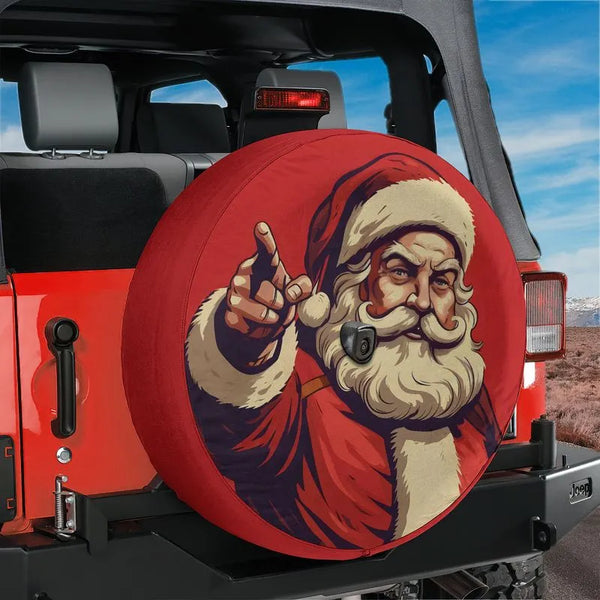 Pointing Santa Holiday Wheel Cover, Vintage Santa Claus Spare Tire Cover, Festive Red Christmas Tire Protector, Jeep SUV Wint