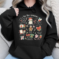 Adorable Holiday Medical Icons Hoodie, Nurse Christmas Hoodie, RN LPN CNA Winter Hoodie, Healthcare Worker Hooded Sweatshirt, Xmas Nursing Present