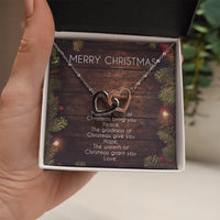Two-Tone CZ Double Heart Pendant Necklace, Interlocking Hearts Necklace, Romantic Surgical Steel Jewelry, Christmas Present for Girlfriend Wife