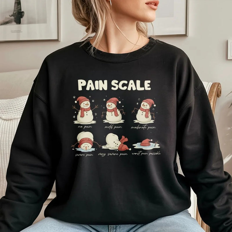 Humorous Nurse Christmas Sweatshirt, Snowman Pain Scale Sweatshirt, Medical Holiday Crewneck, Hospital Worker Pullover, Adorable Xmas Sweatshirt