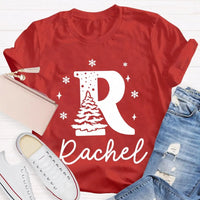 Custom Name Snowflakes Graphic Tee, Personalized Christmas Tree T-Shirt, Family Matching Christmas Shirt, Custom Holiday Tree Present