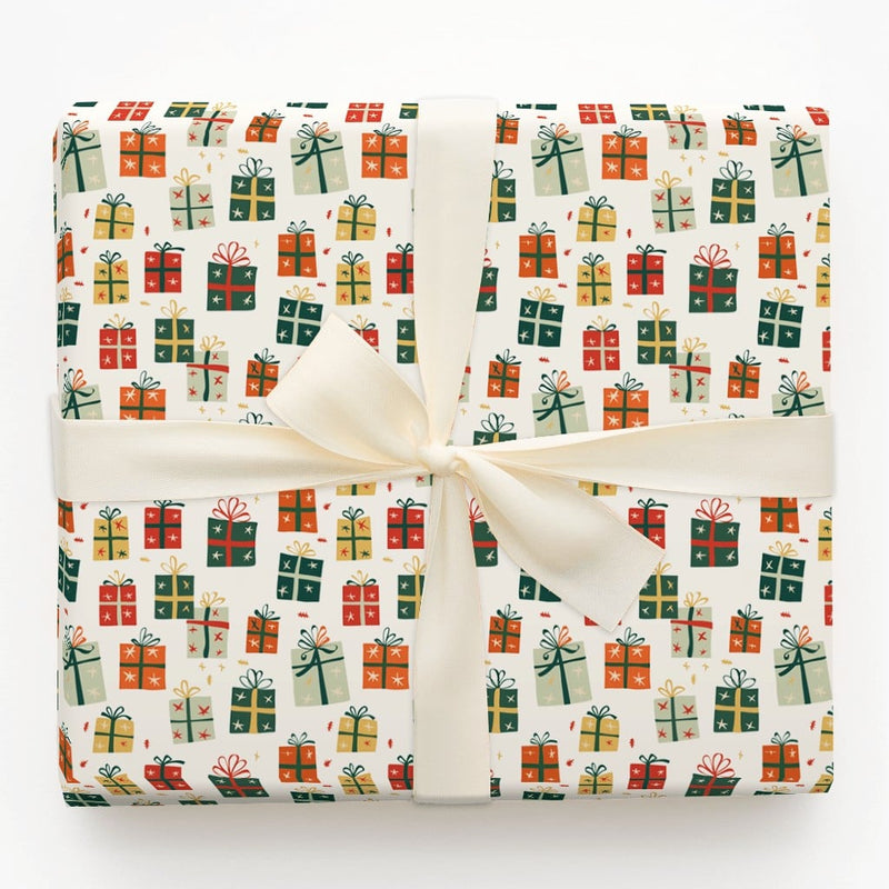 Whimsical Gift Box Wrap, Colorful Present Wrapping Paper, Retro Christmas Boxes Wrapping Paper, Festive Winter Holiday Wrapping Paper