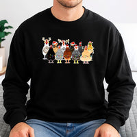 Santa Hat Hens Sweatshirt, Humorous Chicken Christmas Sweatshirt, Festive Farm Animal Crewneck, Xmas Lights Poultry Sweatshirt, Farmer Present