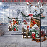 Snowy Winter Horse Scene Yard Flag, Christmas Horse Garden Flag, Wreath and Red Bow Garden Flag, Double Sided Equestrian Holiday Yard Decor