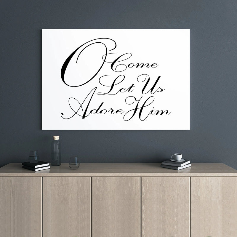 Religious Christmas Canvas Wall Art, O Come Let Us Adore Him Canvas, Christian Scripture Canvas Print, Minimalist Holiday Church Home Decor