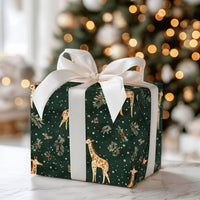 Holly and Snowflake Giraffe Gift Wrap, Christmas Giraffe Wrapping Paper, Winter Giraffe Wrapping Paper, Forest Green Holiday Present Wrap