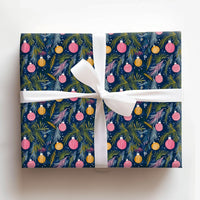 Navy Blue Christmas Gift Wrap, Pink and Gold Ornament Wrapping Paper, Watercolor Bauble Holiday Wrapping Paper, Festive Wrapping Paper