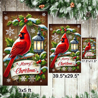 Winter Bird Holiday Yard Flag, Cardinal Merry Christmas Garden Flag, Double-Sided Red Cardinal Outdoor Banner, Seasonal Xmas Lawn Flag