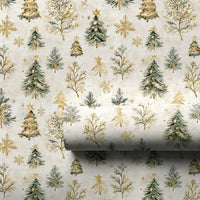 Green and Gold Pine Gift Wrap, Watercolor Christmas Tree Wrapping Paper, Elegant Holiday Present Wrap, Rustic Winter Forest Present Paper