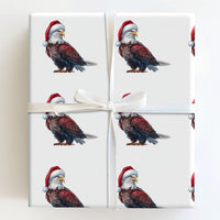 Patriotic Santa Hat Gift Wrap, Bald Eagle Christmas Wrapping Paper, American Holiday Wrapping Paper Roll, Veteran Christmas Wrapping Paper