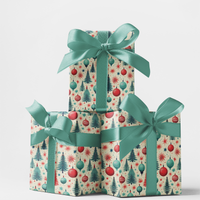 Retro Holiday Tree Wrapping Paper, Mid Century Modern Christmas Wrapping Paper, Vintage Ornament Gift Wrap, Xmas Holiday Wrapping Paper