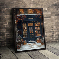 Snowy Winter Shop Canvas Print, Christmas Bookstore Canvas Wall Art, Comfy Holiday Bookshop Wall Decor, Festive Winter Canvas, Bookish Present